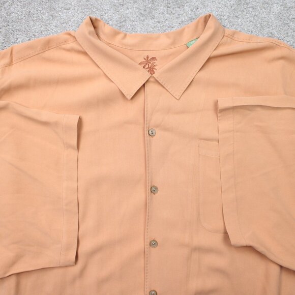 Tommy Bahama Camp Shirt Mens 5XB Peach Loop Collar 100% Silk Short Sleeve Button - Picture 1 of 14